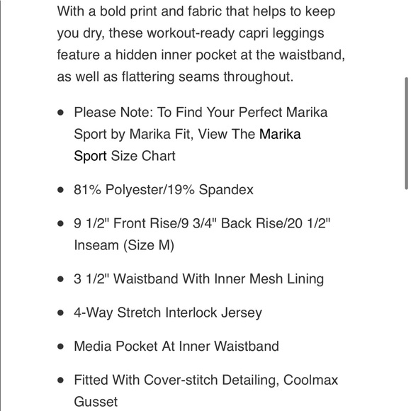 Womens Marika Sport Workout Leggings in Chamo! BRAND NEW NEVER WORN! Size medium - Picture 4 of 7